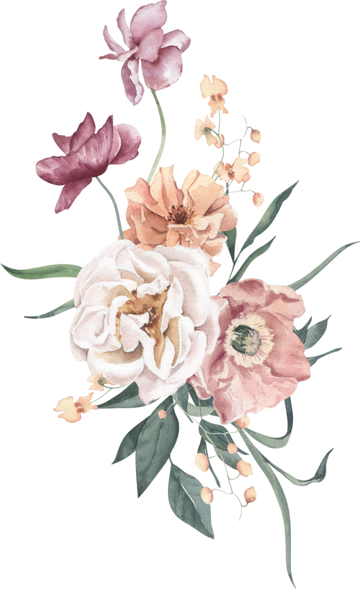 Watercolor Bouquet with Rose, Poppies and Leaves